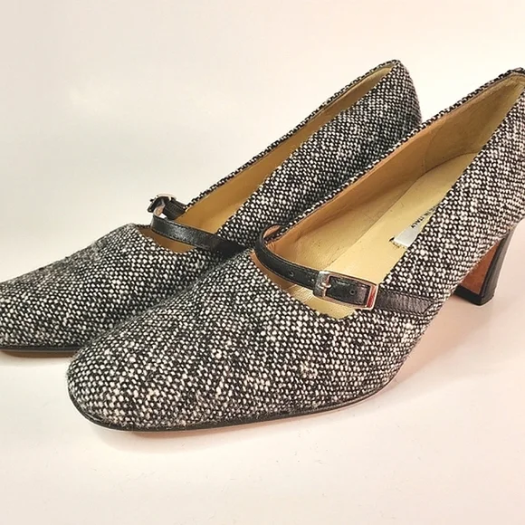Tweed Vintage Talbots Office Heels with Buckled Leather Band - Picture 7 of 15